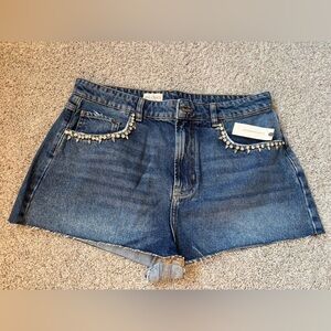 Anthropologie Pilcro Lover Embellished Cut-Off High Rise Denim Jean Shorts NWT